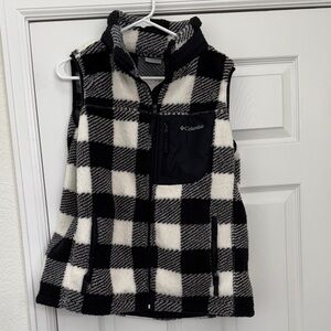 Columbia Black and White Plaid Fleece Vest